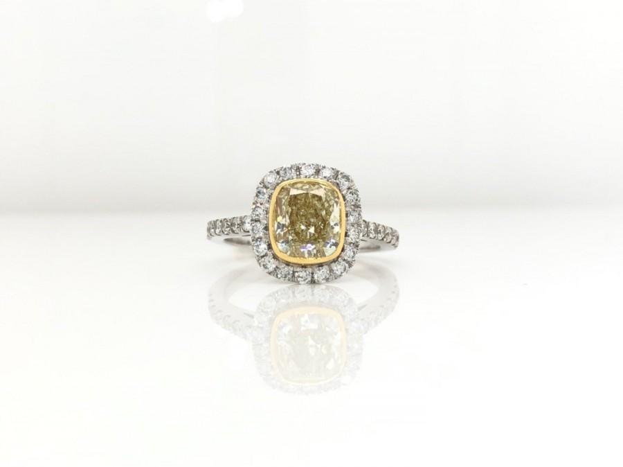 زفاف - 18KT White & Yellow Gold Fancy Yellow Uncut Diamond Halo Engagement Ring
