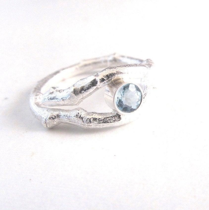 Hochzeit - Aquamarine Ring - Branch Ring -Twig Jewelry - Twig Ring - Alternative Wedding Ring