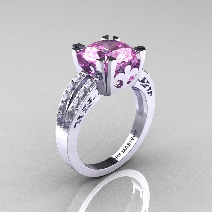 Hochzeit - Modern Vintage 14K White Gold 3.0 Carat Light Pink Sapphire Diamond Solitaire Ring R102-14KWGDLPS