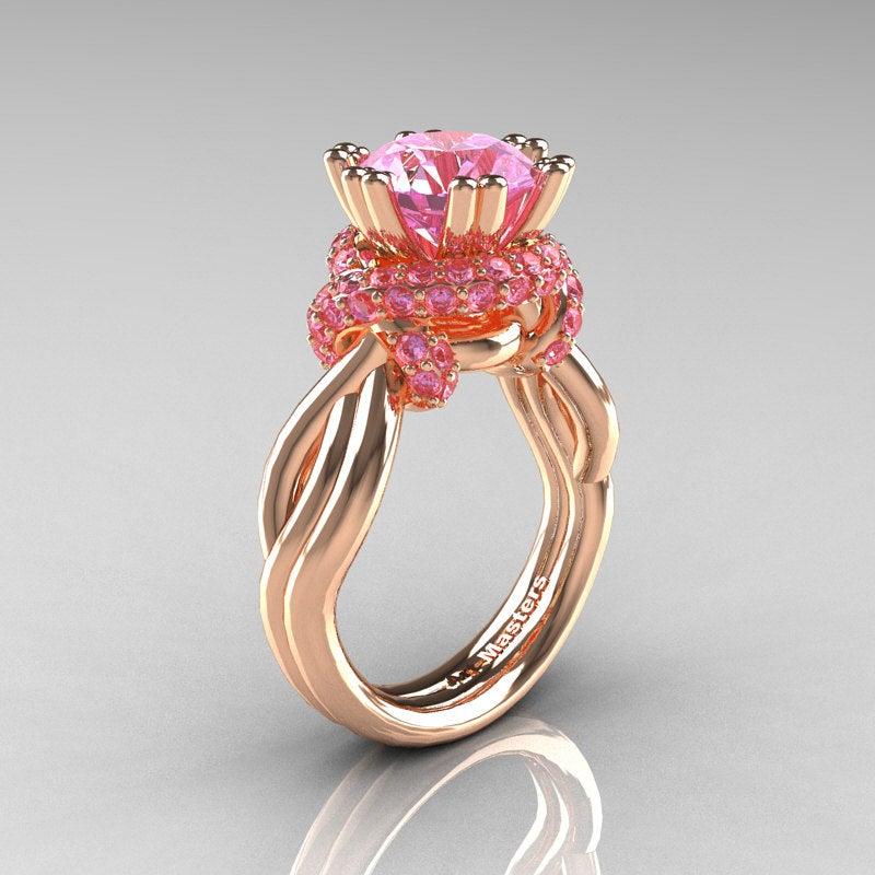 زفاف - Classic 14K Rose Gold 3.0 Ct Light Pink Sapphire Knot Engagement Ring R390-14KRGLPS