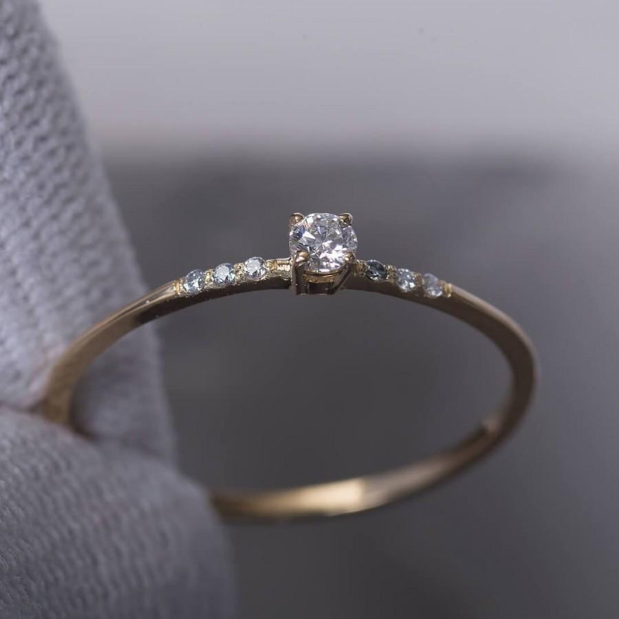 Hochzeit - 14K Gold Real Diamond Ring for Women 