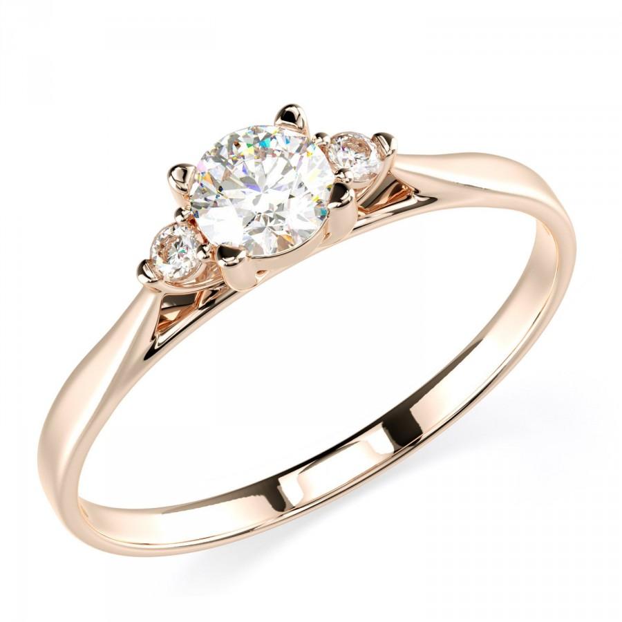 Hochzeit - 14K Solid Rose Gold Round 3 Stone Enagement Promise Ring