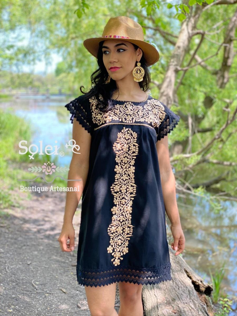Wedding - Mexican Floral Embroidered Dress. Mexican Artisanal Dress. Lace Sleeve Dress. Mexican Traditional Dress. Frida Kahlo. Bridesmaid Dress.