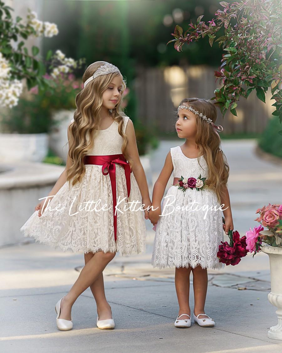 Hochzeit - Flower girl dress, Bohemian Flower Girl Dress, rustic flower girl dress, boho flower girl dress, lace flower girl dress, boho wedding dress