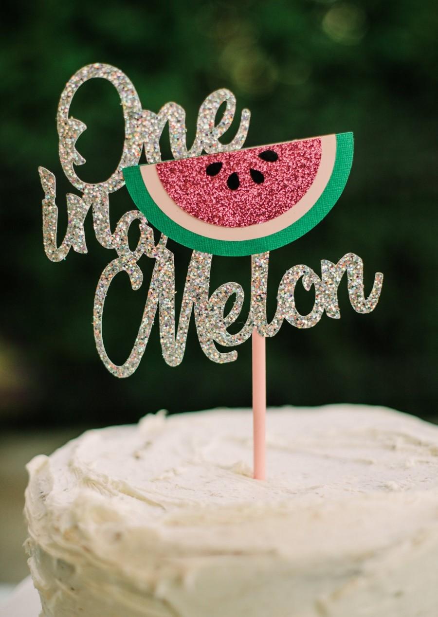 Mariage - Watermelon Cake Topper,Watermelon Birthday Decorations,Laser Cut Cake Toppers,One In a Melon Topper,Watermelon Birthday Supplies