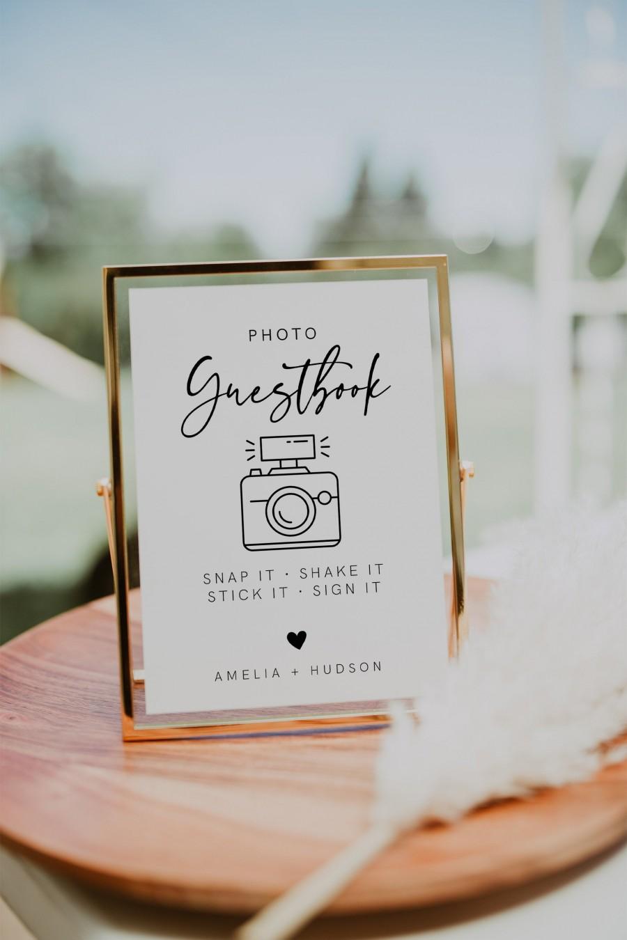 Mariage - Photo Guestbook Sign, Personalized Wedding Guest Book, Editable Template, Minimalist Sign, Modern, Instant Download, Template, 003