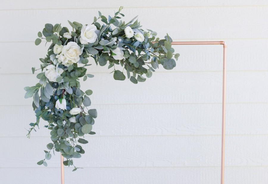 زفاف - Wedding Ceremony Flowers,  Floral Arrangement, White and Green,  Eucalyptus Greenery,  Wedding Decor,  Backdrop & Welcome Sign Flowers