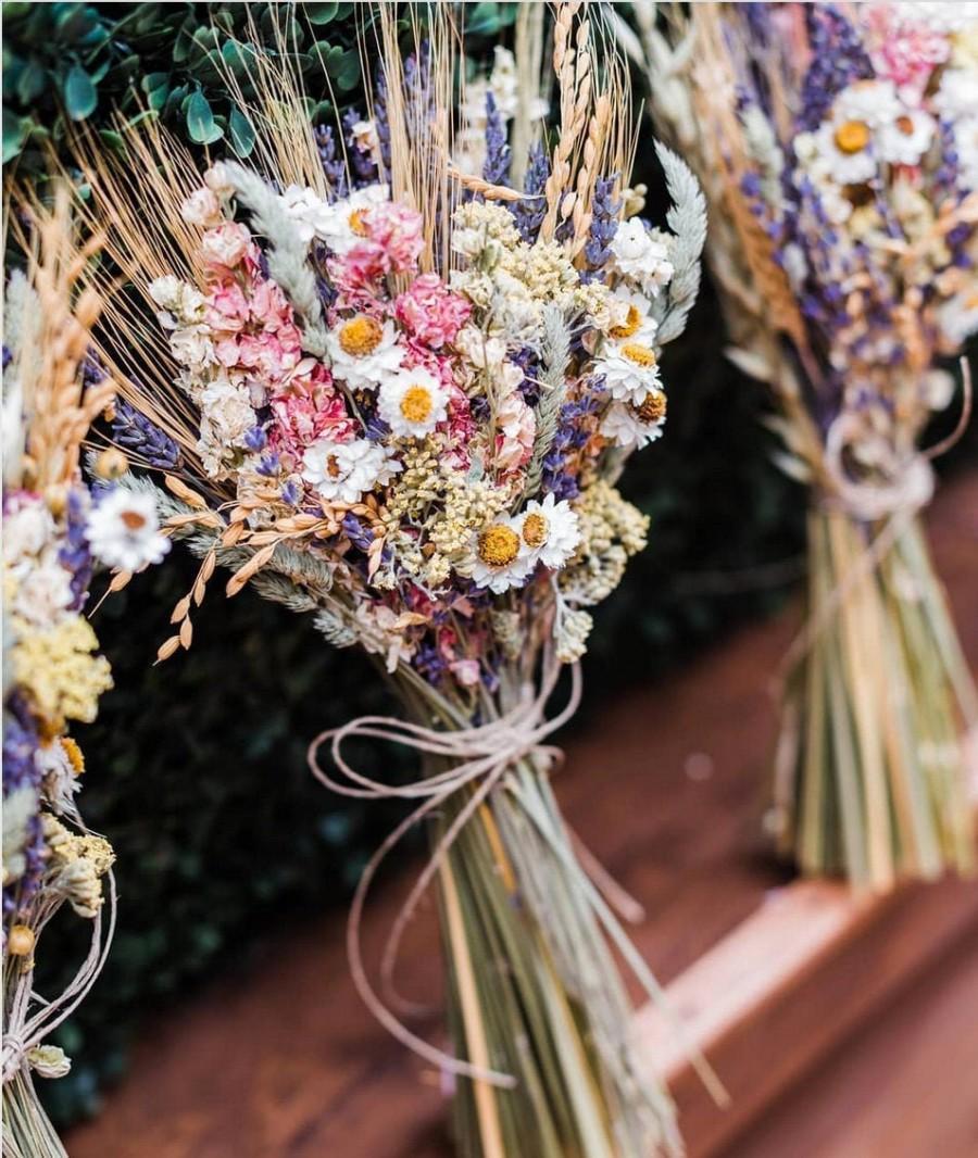 Свадьба - Warm Summer Wildflower  Pink and Yellow Wedding Flowers Bouquets, Boutonnieres, Corsages Lavender, Larkspur, Daisies Deposit Save the Date