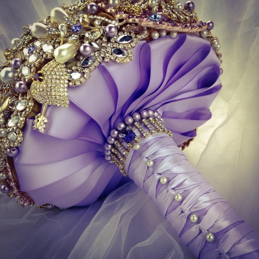 Hochzeit - Classic Rich Gold Lilac Lavender Purple Ivory Swarovski Crystal Brooch Bouquet. FULL PRICE Amber Topaz Lilac Swarovski Pearl Broach Bouquet.