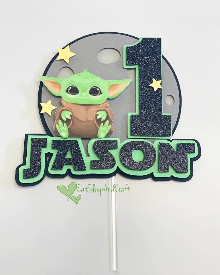 Mariage - Baby Yoda Inspired Cake Topper, Baby Yoda inspired Banner, ONE Banner highchair, Yoda Cake Topper