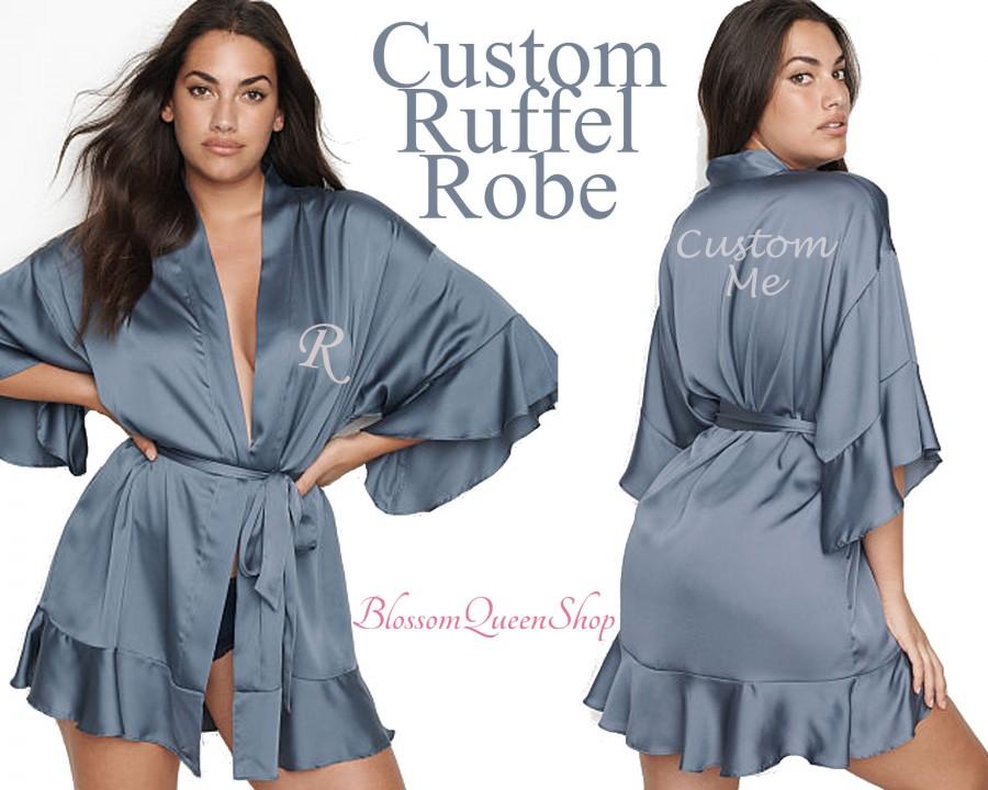 Hochzeit - Personalized Ruffled Robe Satin Ruffle Robe Customized Satin Ruffle Robe Bridal Ruffle Lace Robe Kimono Ruffle Robe Wedding Gift