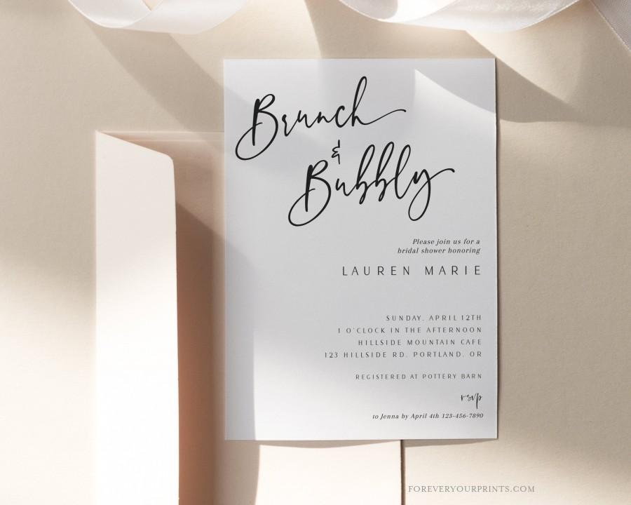 Hochzeit - Brunch And Bubbly Bridal Shower Invitation, Bridal Brunch Invite, Digital Download, Editable Invitation