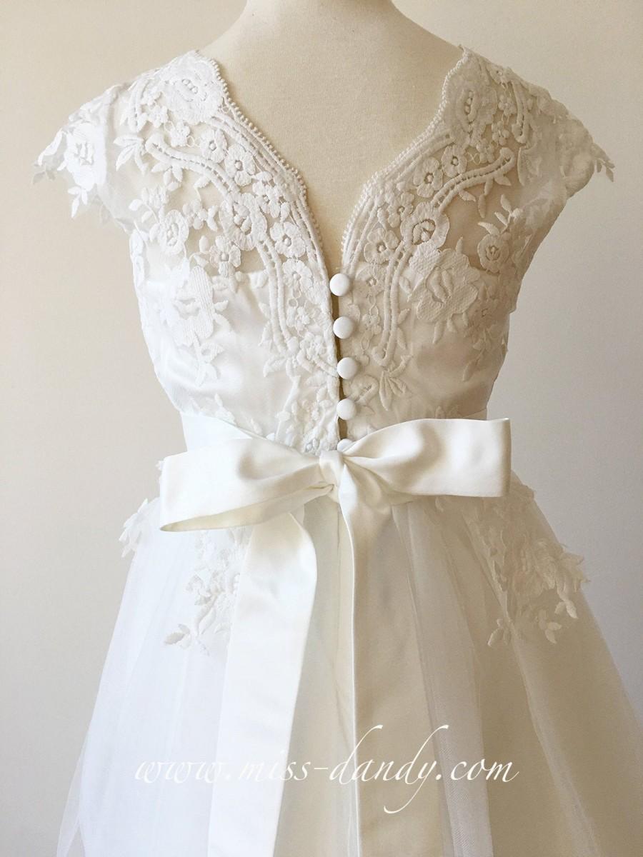 Wedding - Flower girl dress, Lace Flower Girl Dress, Ivory White Lace Flower girl Dress, Rustic Boho Lace Tulle flower girl dress, Communion dress