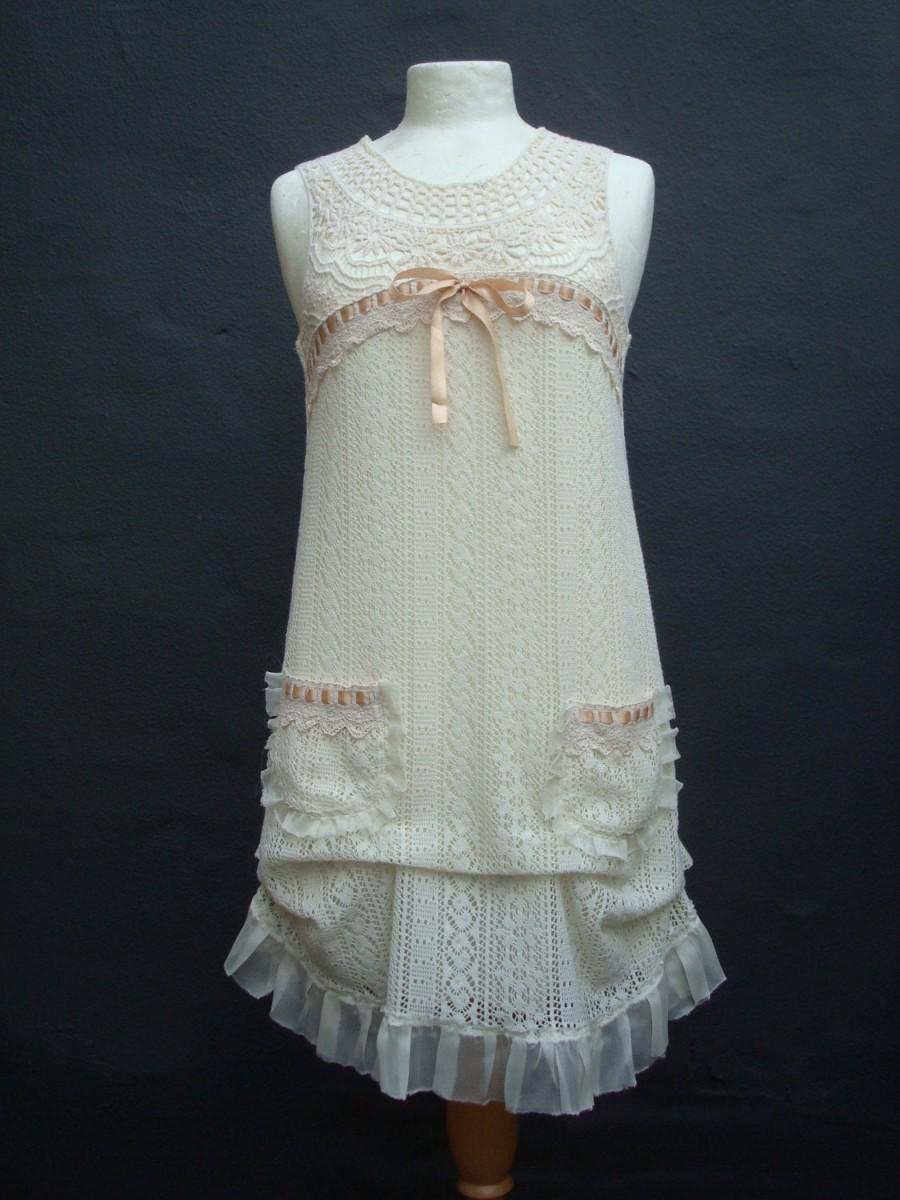Wedding - Short Wedding Dress, Ivory Cream Wedding Dress,  Woodland Fairy Wedding, Mori Girl Dress, Recycled Eco Fashion, UK Europe