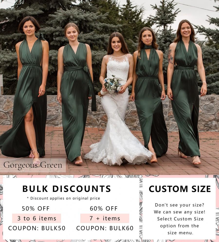 Hochzeit - Green Infinity Bridesmaid Dress • Luxury Silk Long Multiway Prom Wrap Dress • Sexy Satin Plus Size Transformer • Unique Gift Idea for Her