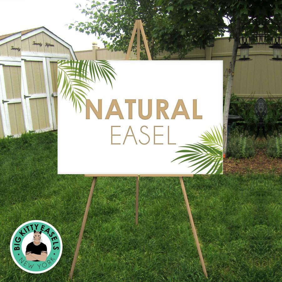 Wedding - Natural Easel . Large wood wedding sign floor stand . Display lightweight Foam Board, Canvas, Wood, Acrylic signs up to 24" x 36" and 8lbs