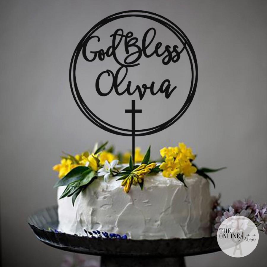 زفاف - First Communion Cake Toppers / Personalized Baptism Cake Topper / Custom Christening Cake Topper / Rustic God Bless Cake Topper - by TOA