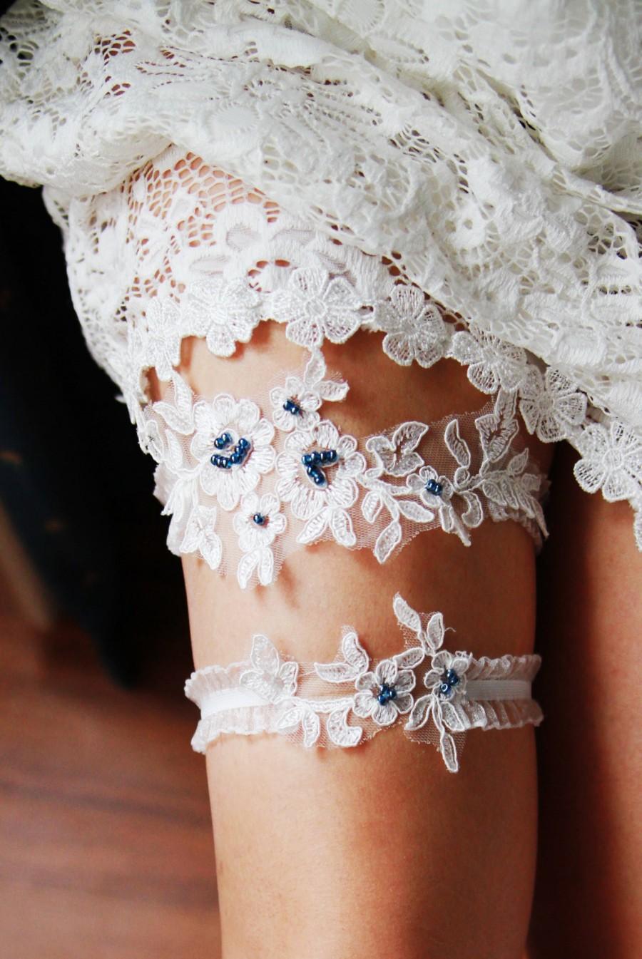 زفاف - Bridal Garter Wedding Garter Set Navy Blue Lace Garters - Keepsake Garter Toss Garter Prom Garter Something Blue Garters