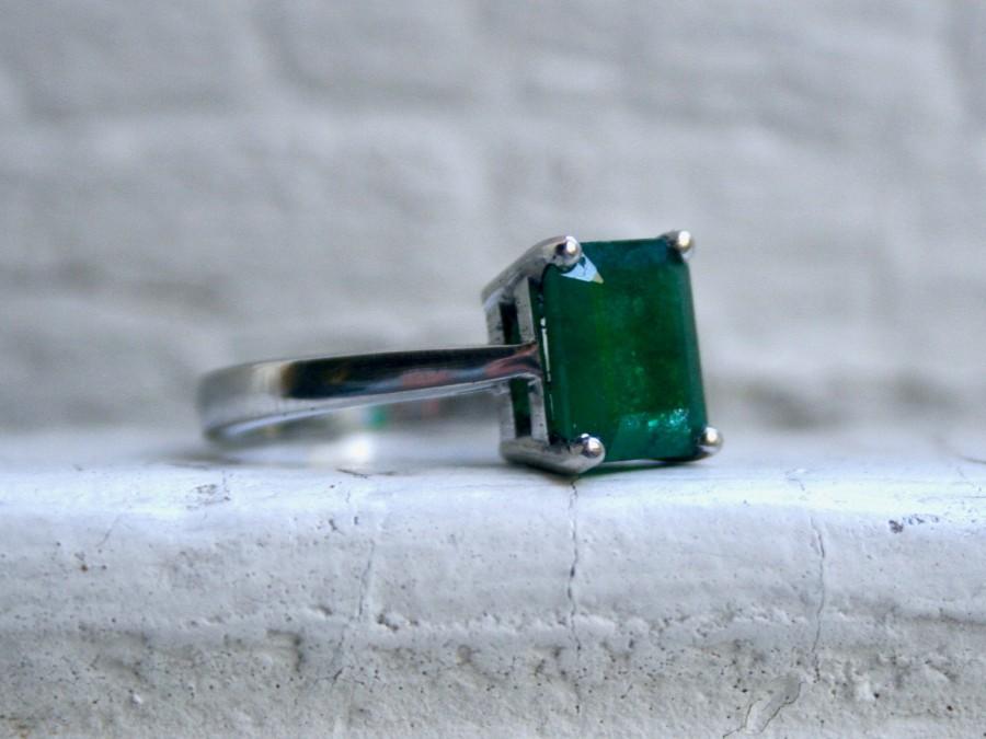 زفاف - Gorgeous Vintage Platinum Solitaire Natural Emerald Engagement Ring - 3.00ct.