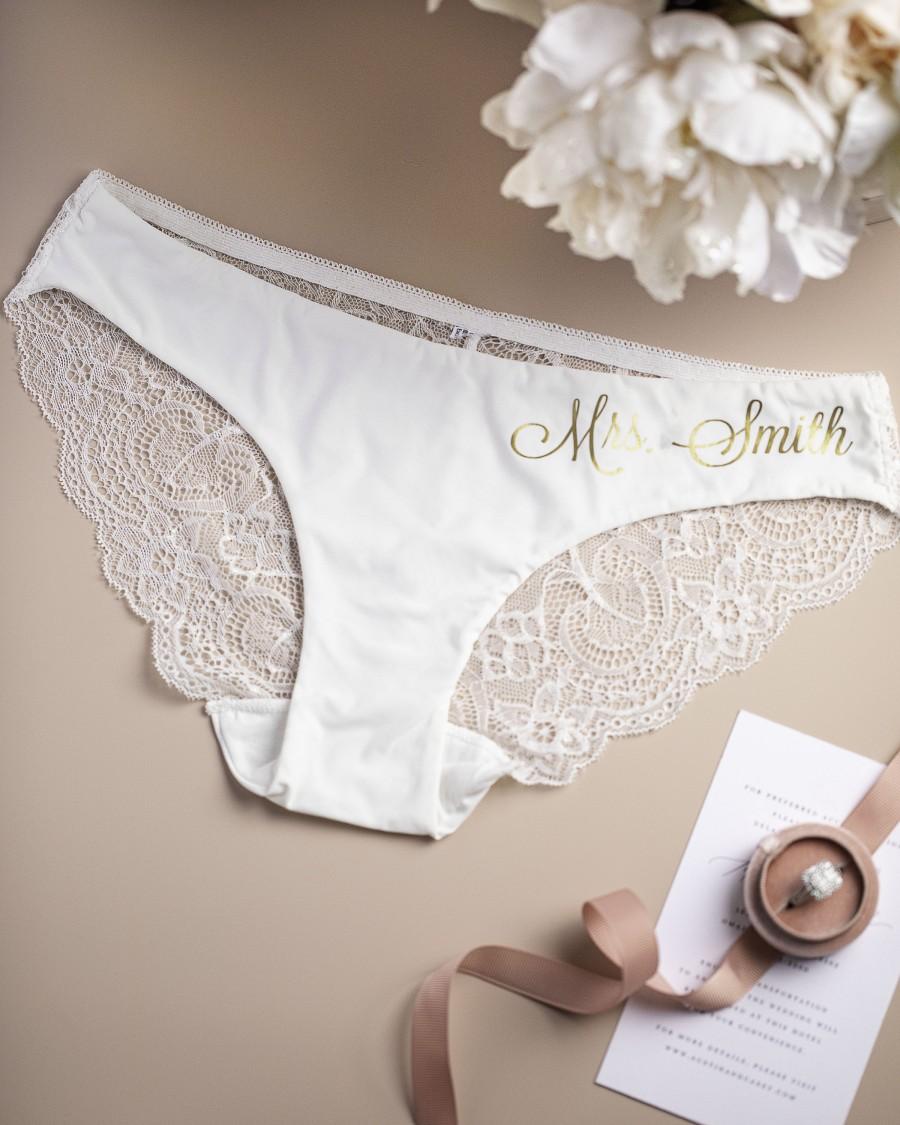 Mariage - Custom Gifts for her   Bride Panties - Lace Wedding Underwear  Bridal Shower Gift  Bachelorette Gift  Personalized with Name  Honeymoon Gift
