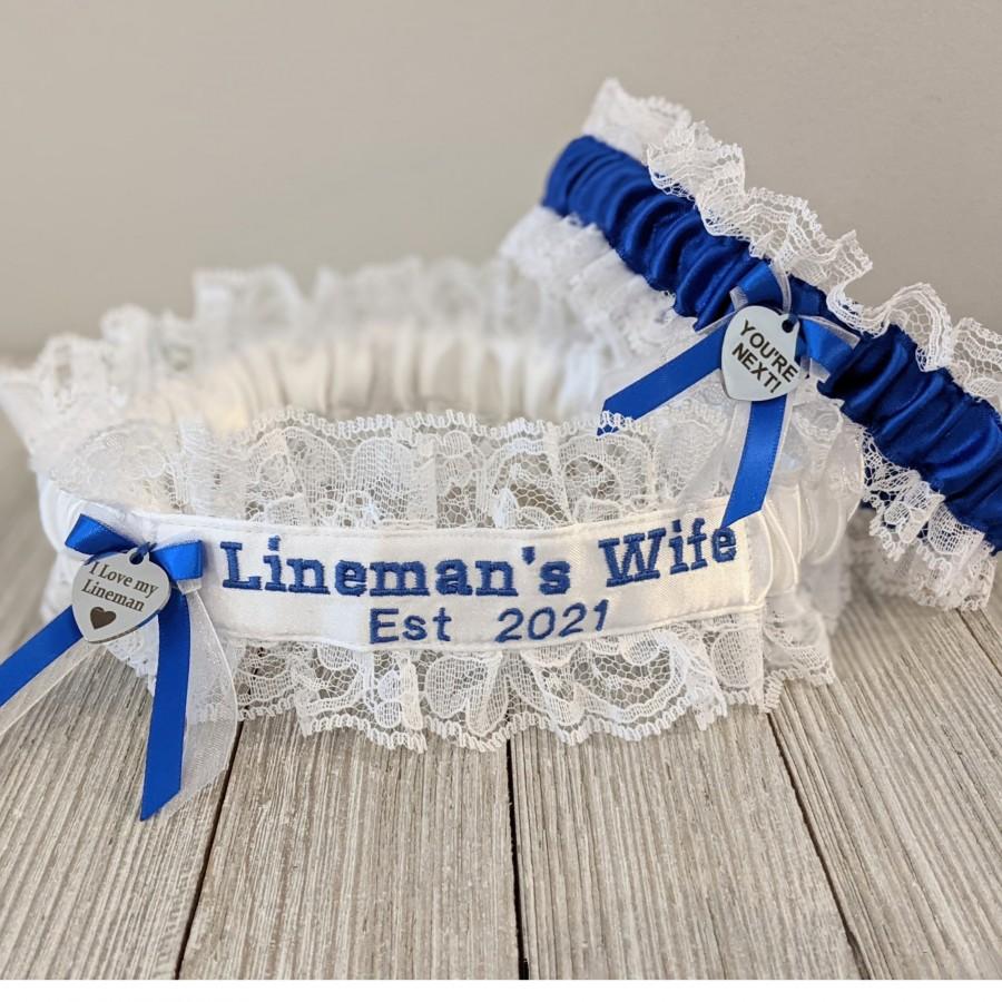 Свадьба - Lineman's Garter, Est. 2021, Lineman's Wedding Garter Set, Gift for Lineman, Lineman's Wife Garter, Something Blue for Wedding, Bride's Gift