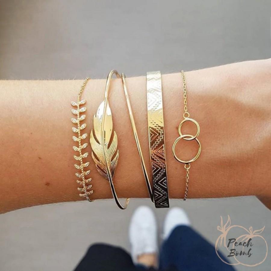 زفاف - Stackable Multi Layered Gold Bangle Bracelet Set 
