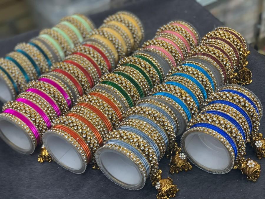 زفاف - Indian gold bangles with different color bangles, Wedding bangles, bangle set, Festive color bangles