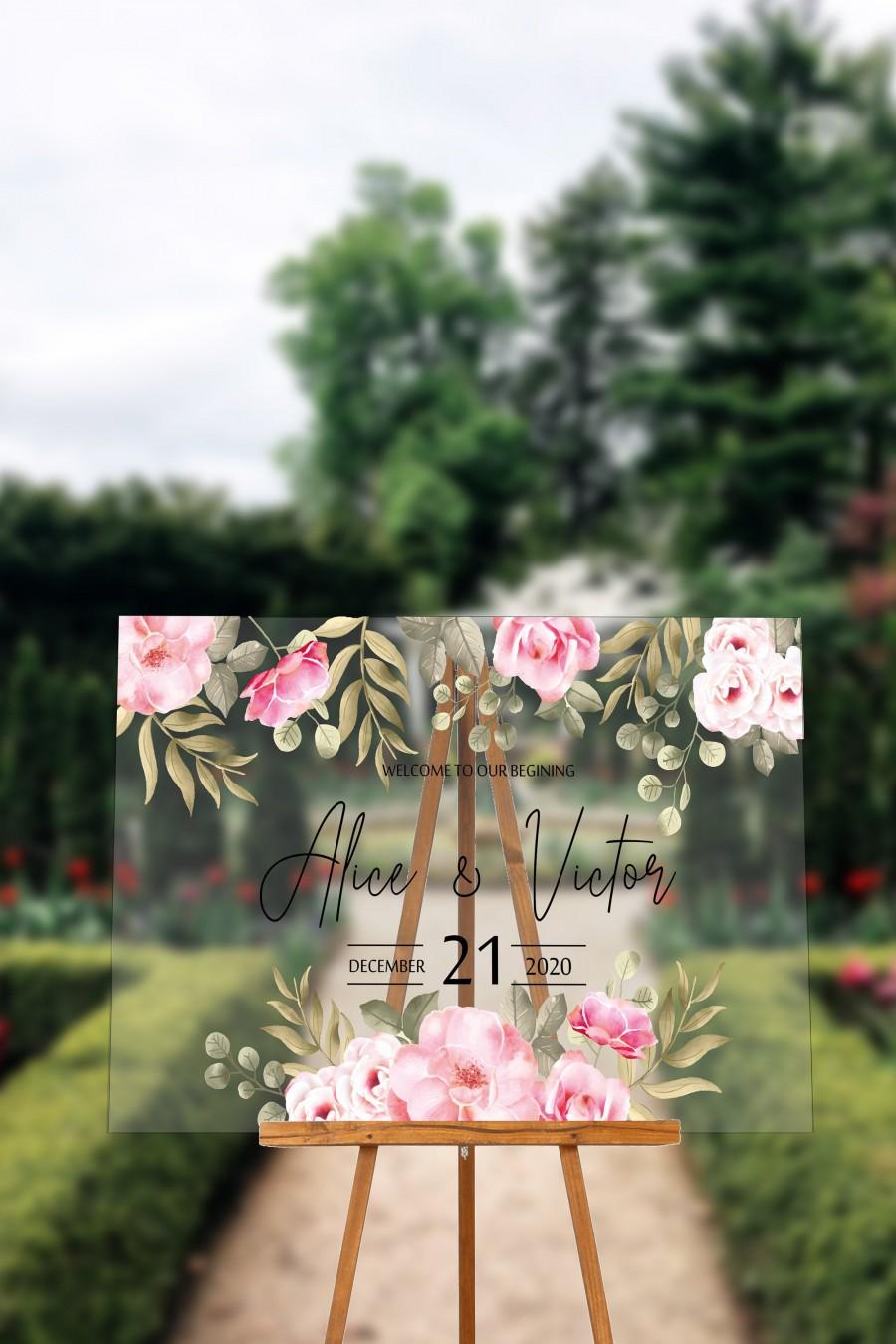 Wedding - FREE PREVIEW Flower Printed Acrylic Wedding Sign 