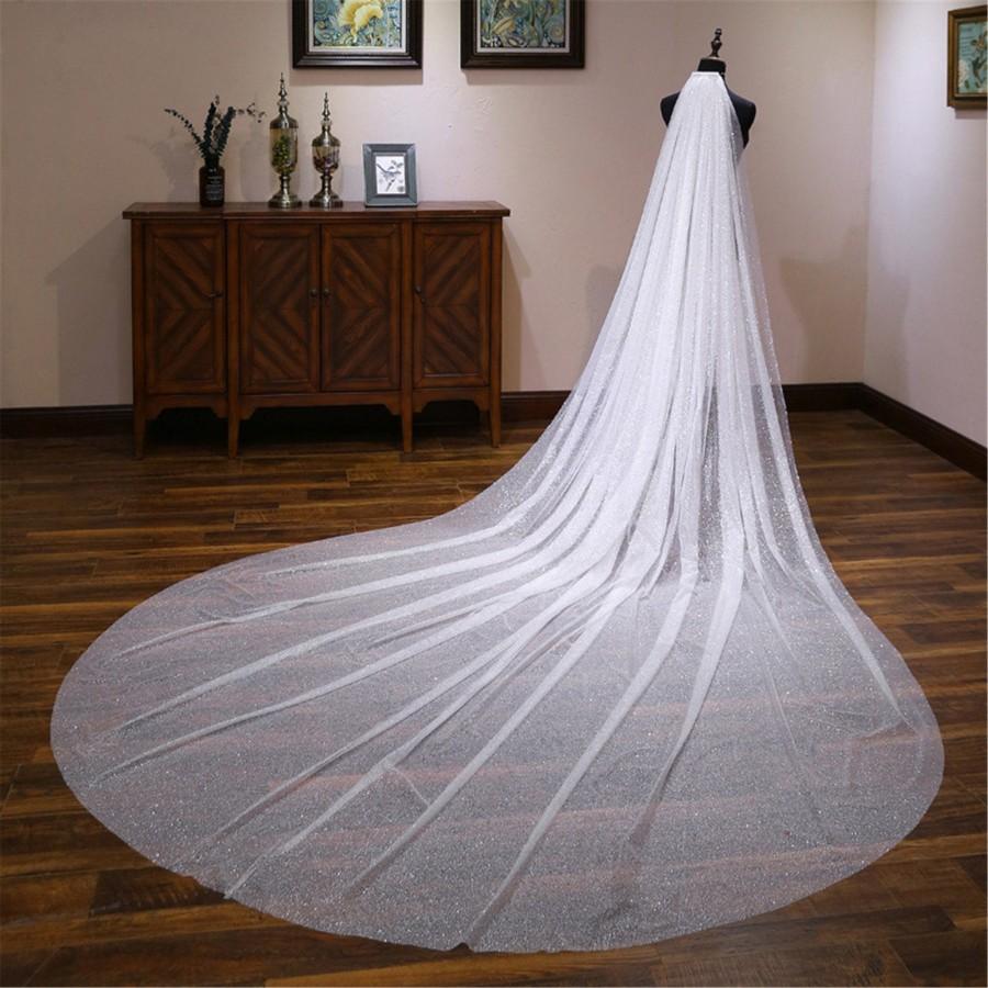 زفاف - Bling Bling Bridal Veil Long Wedding Veil Sparkling Bridal Veil White Bridal Veil Cathedral Wedding Veil Glitter Wedding Accessories