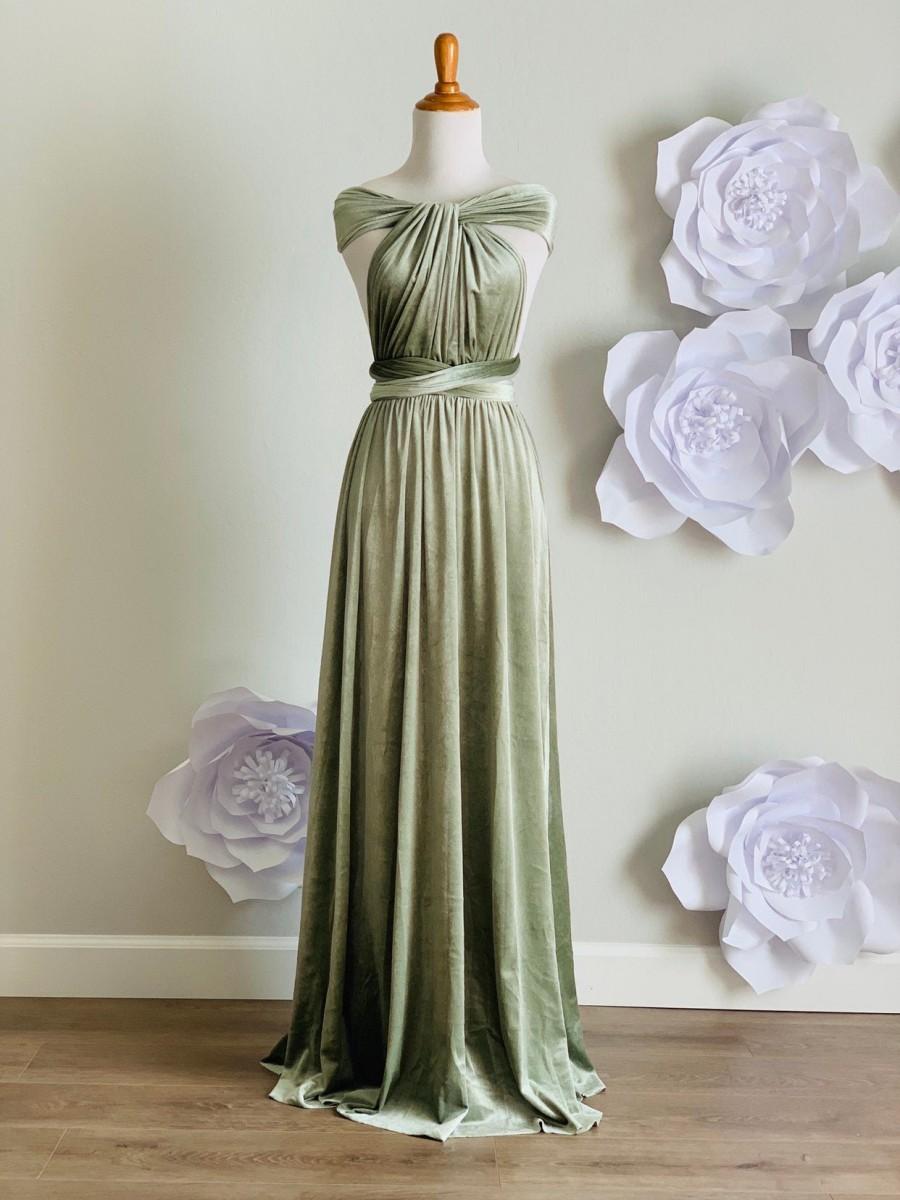 Mariage - Sage  green Velvet dress ,Velvet Bridesmaid Dress , velvet long infinity Dress velvet wrap dress Free Shipping