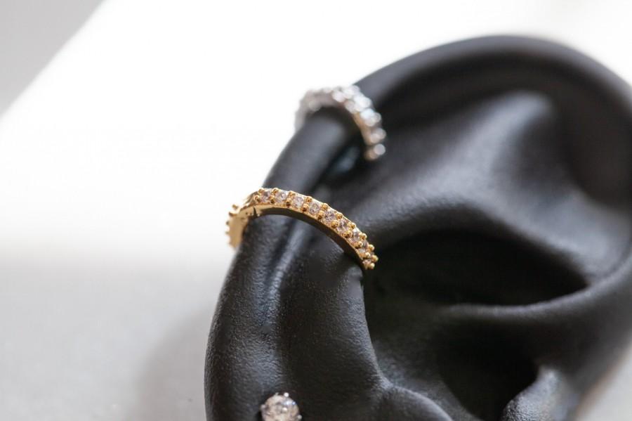 Mariage - CZ Paved Small Hoop, Mini Tragus hoop, daith hoop, Simple cartilage hoop, tiny silver sparkly hoop, gold cz tennis ring, Tragus stone ring