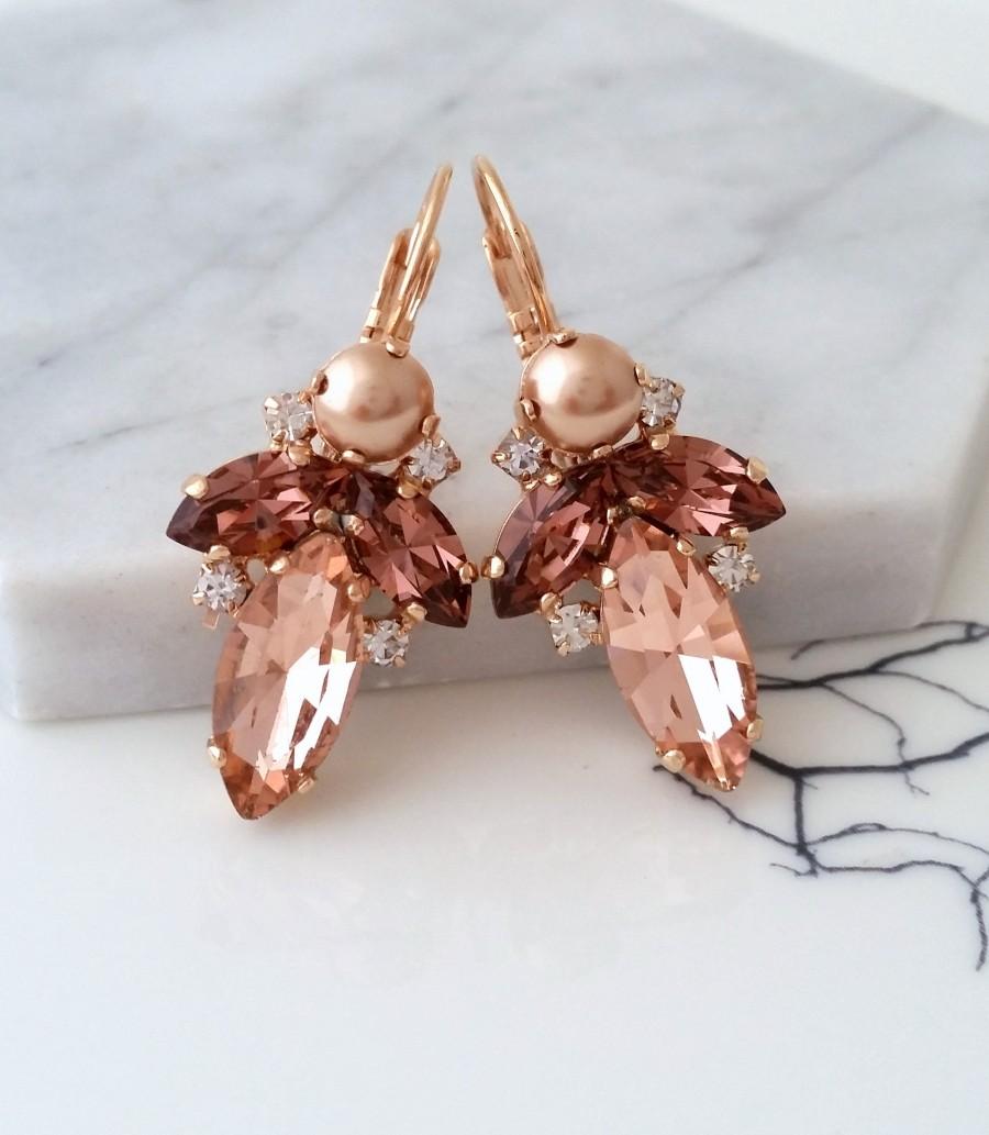 Hochzeit - Blush earrings,Blush Bridal earrings drop,pearl earrings,rose gold earrings,Swarovski earrings,Morganite bridal earrings,Bridesmaid gift