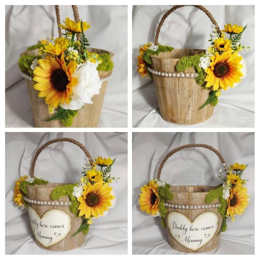 زفاف - Rustic Flower Girl Basket/ Ivory Flower Girl Basket/Flower Girl Basket and Ring Bearer Set