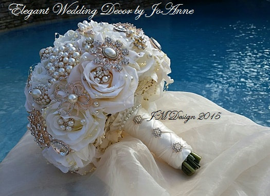 Wedding - Rose Gold Brooch Bouquet, Custom Brooch Bouquet, DEPOSIT, Vintage Style Brooch Bouquet, Jeweled Wedding Bouquet, Broach Bouquet