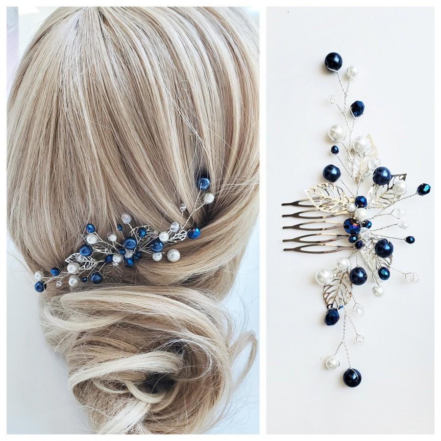 Hochzeit - Navy crystal comb Navy hairpiece Navy hair comb Navy bridal hair comb Navy hairpiece Navy blue head piece Rhinestone hair piece Crystal hair