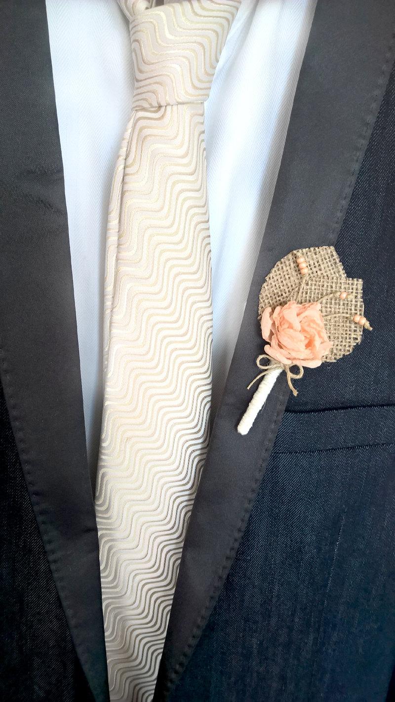 Mariage - Peach Wedding   Boutonniere, Burlap Boutineers for Wedding, Rustic Boutonniere Groom, Groomsmen Rustic Rose Buttonhole