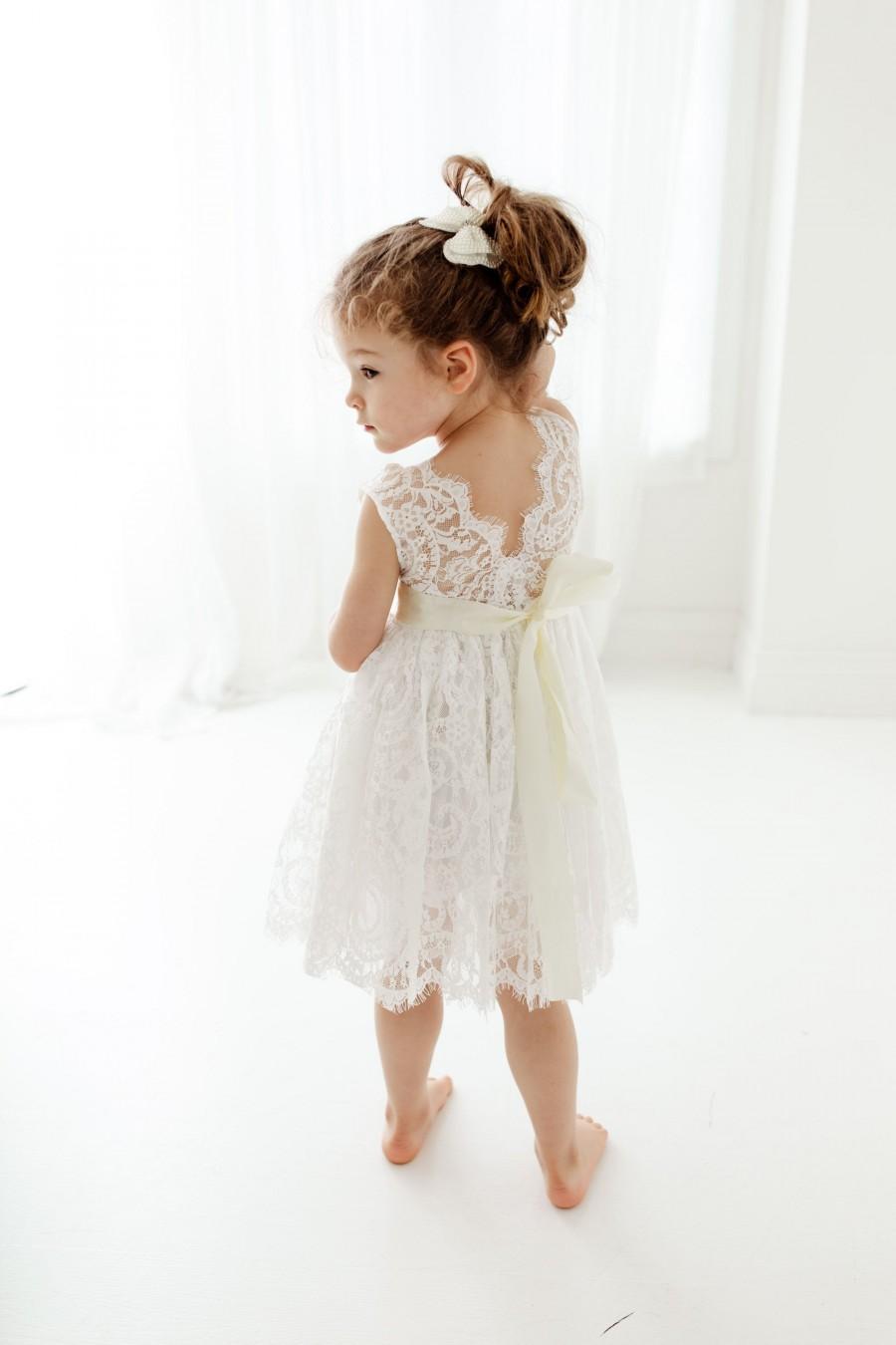 Свадьба - Bohemian White Flower Girl Dress, Rustic Tulle Wedding Dress, Will You Be My Flower Girl Proposal, Boho Dresses