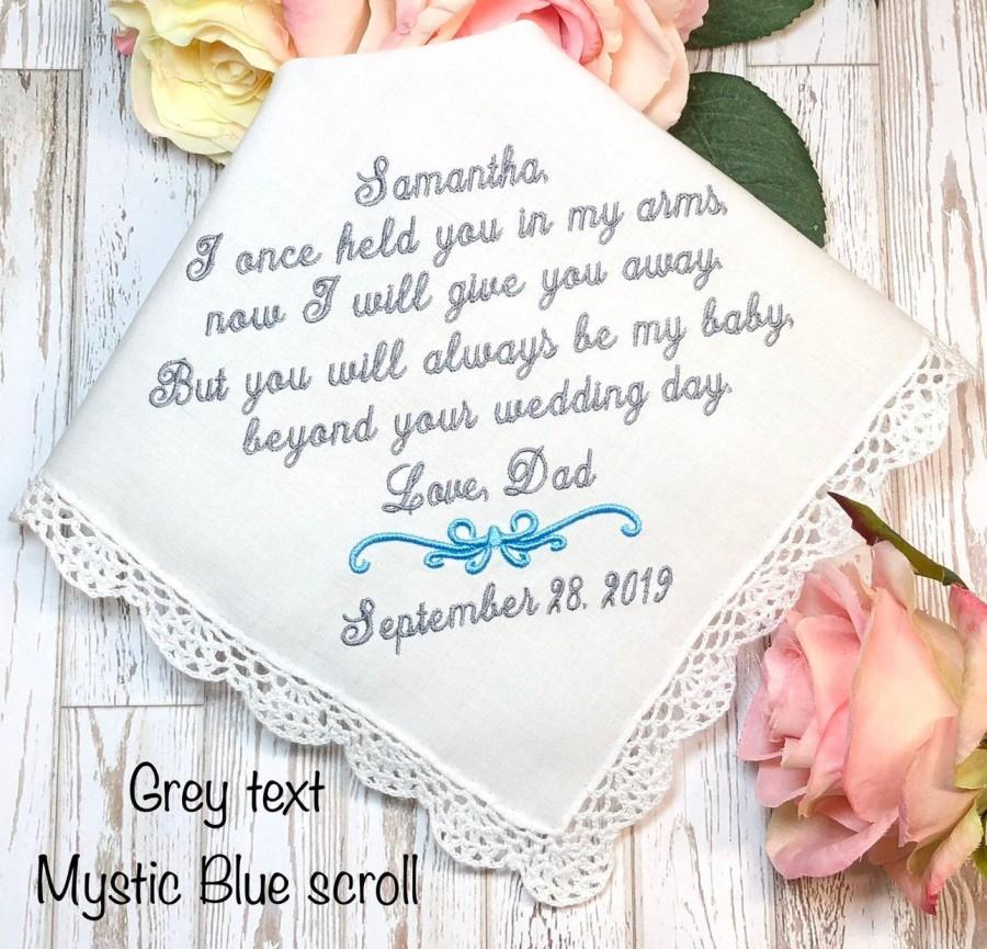 زفاف - Wedding Handkerchief for Bride - Gift from Mom or  Dad  - I once HELD you in MY arms - Ladies Handkerchief - Bridal - Wedding - BR 13