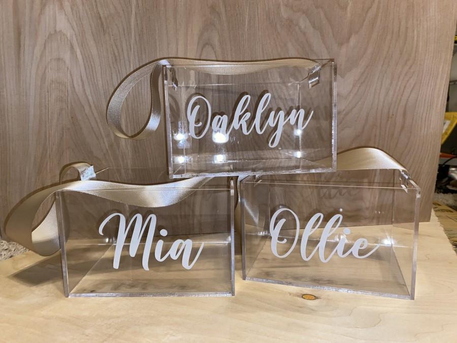 Hochzeit - Clear Acrylic Flower Girl Gift Basket Box Customized Name