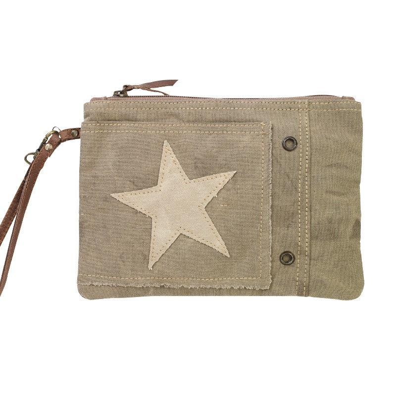 Mariage - Star Wristlet UpCycled Military Bag Canvas Clutch RePurposed Military Tent Tarp Canvas Recycled Small Bag Vintage Army Canvas Make Up Bag
