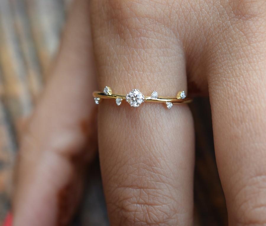 زفاف - 14k Gold Simple Diamond Solitaire Engagement Ring/ Dainty Ring/Promise Ring/ Diamond Wedding Ring for Women/Minimalist Diamond Ring/Stacking