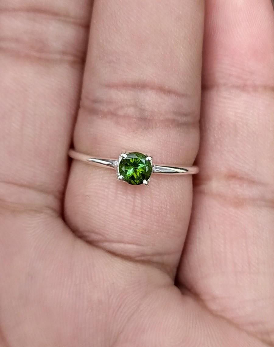 زفاف - Green Tourmaline Solitaire Ring-Fine Green Tourmaline Birthstone Ring-Green Solitaire Ring-925 Sterling Silver-Jewelry Handmade Ring-US 5-10
