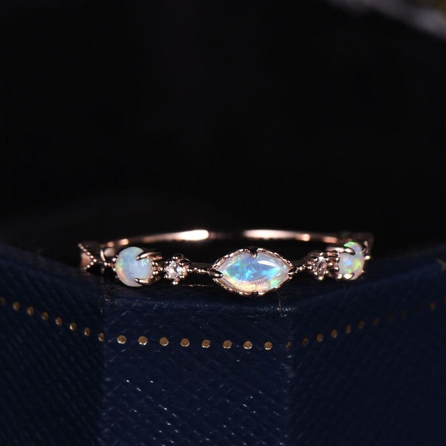 Wedding - Vintage opal wedding  ring gold antique natural opal engagement ring 14k 18k gold marquise opal wedding ring band anniversary ring gift