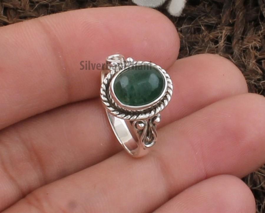 Hochzeit - Green Jade Oval Shape Gemstone Silver Ring 