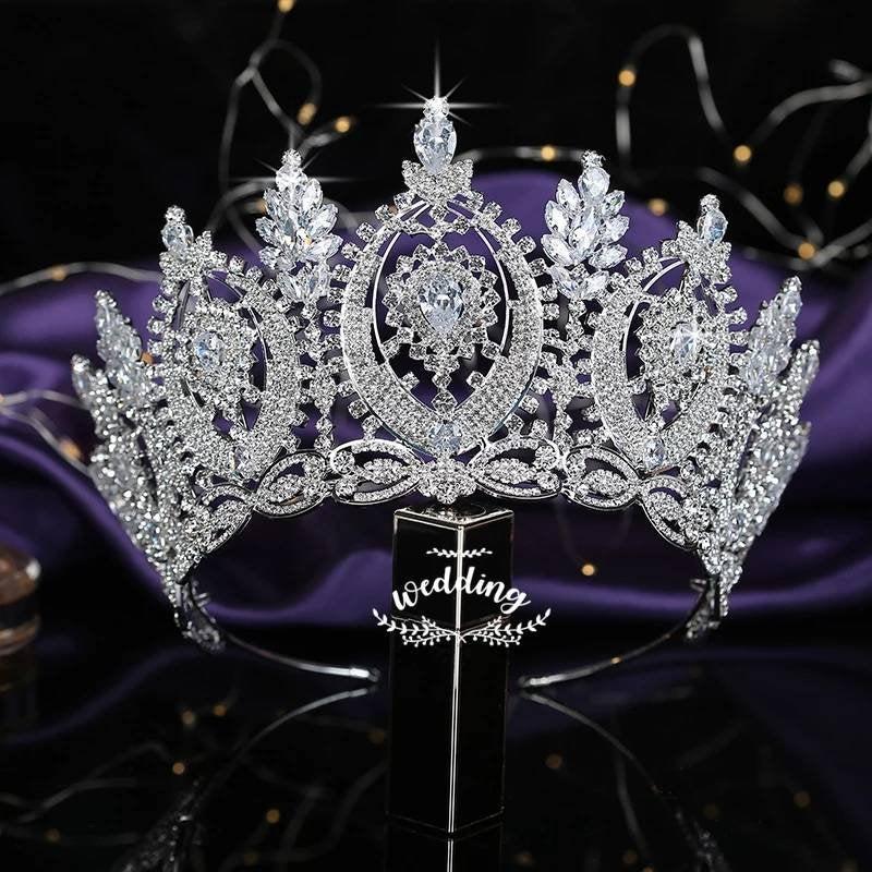 Wedding - Tall Crystal Brides Tiara/ Silver Wedding Accessories/ Bridal Hair Jewellery/ Silver Wedding Crown/ Brides Diadem/ Bridal headwear In Silver
