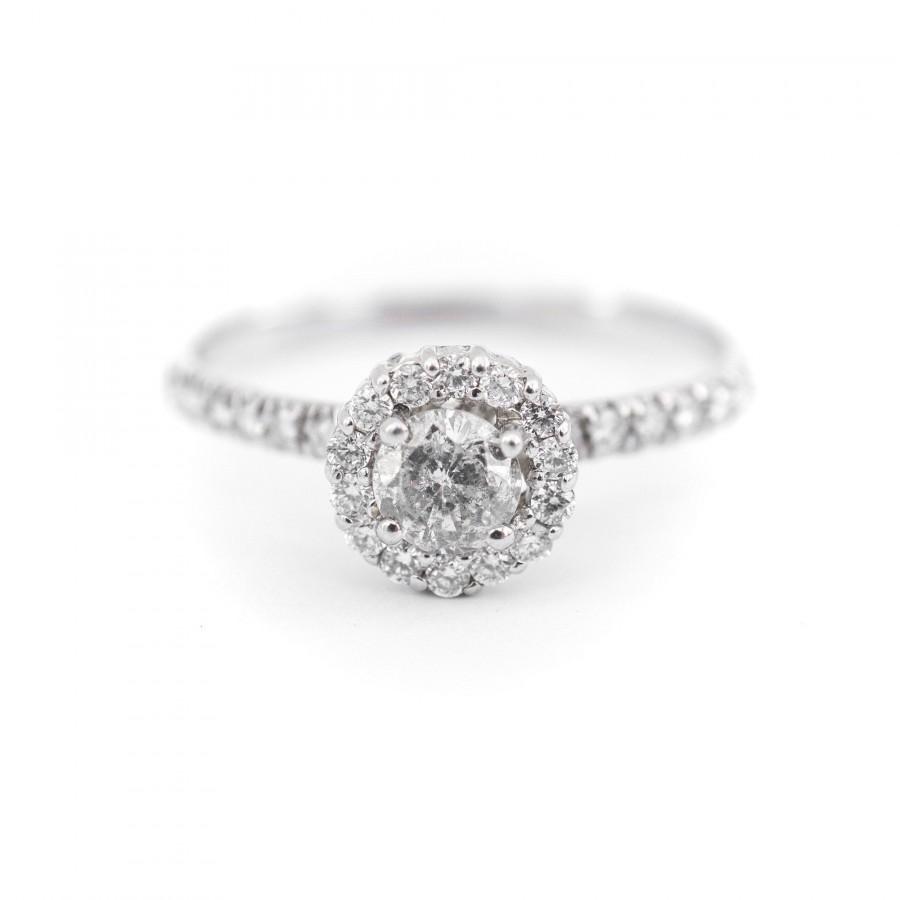 زفاف - Salt and Pepper Diamond Ring, Raw Diamond Ring, Diamond Halo Engagement Ring, Pepper Diamond Ring, White Gold Pepper Ring, Diamond Halo Ring
