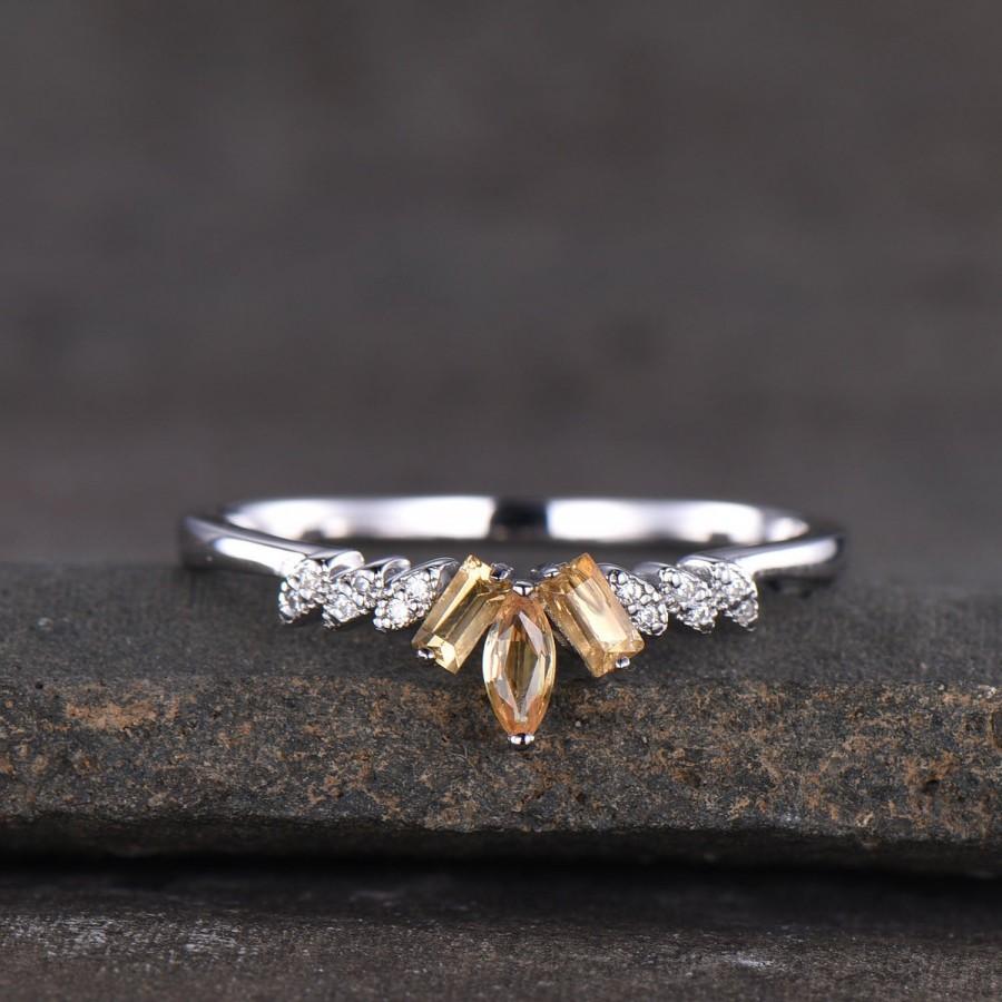 زفاف - Citrine Ring, Dainty Ring, Stacking Rings, Sterling Silver Rings, Art deco Style, Anniversary Gift, Delicate Ring