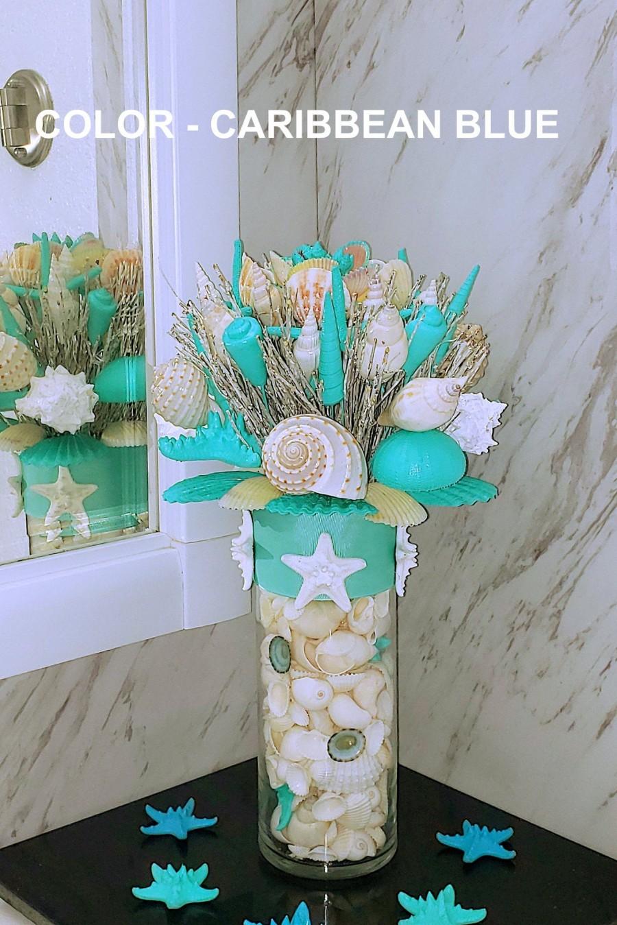 Wedding - Seashell Bouquet with Glass Stand in 6 Colors & 2 Sizes