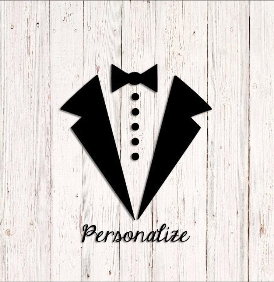 Hochzeit - Tuxedo Vinyl Decal Sticker, Personalized Groomsmen, Usher, Best Man, Groom Decal, Wedding Decal, Wine Glass Decal