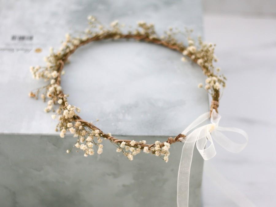 Mariage - Dried baby's breath floral crown for wedding, preserved floral crown, dried baby breath headband, dainty flower headband